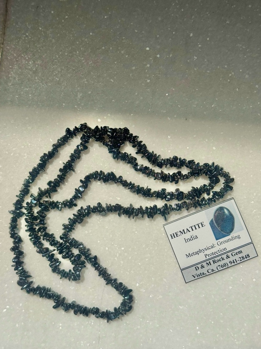 Hematite Chip Bead Necklace - silver & black& blue Hematite
